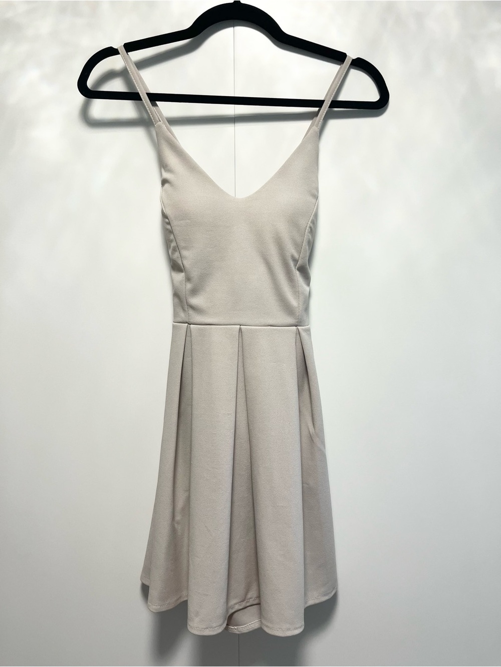 Beige mini skater dress with spaghetti straps